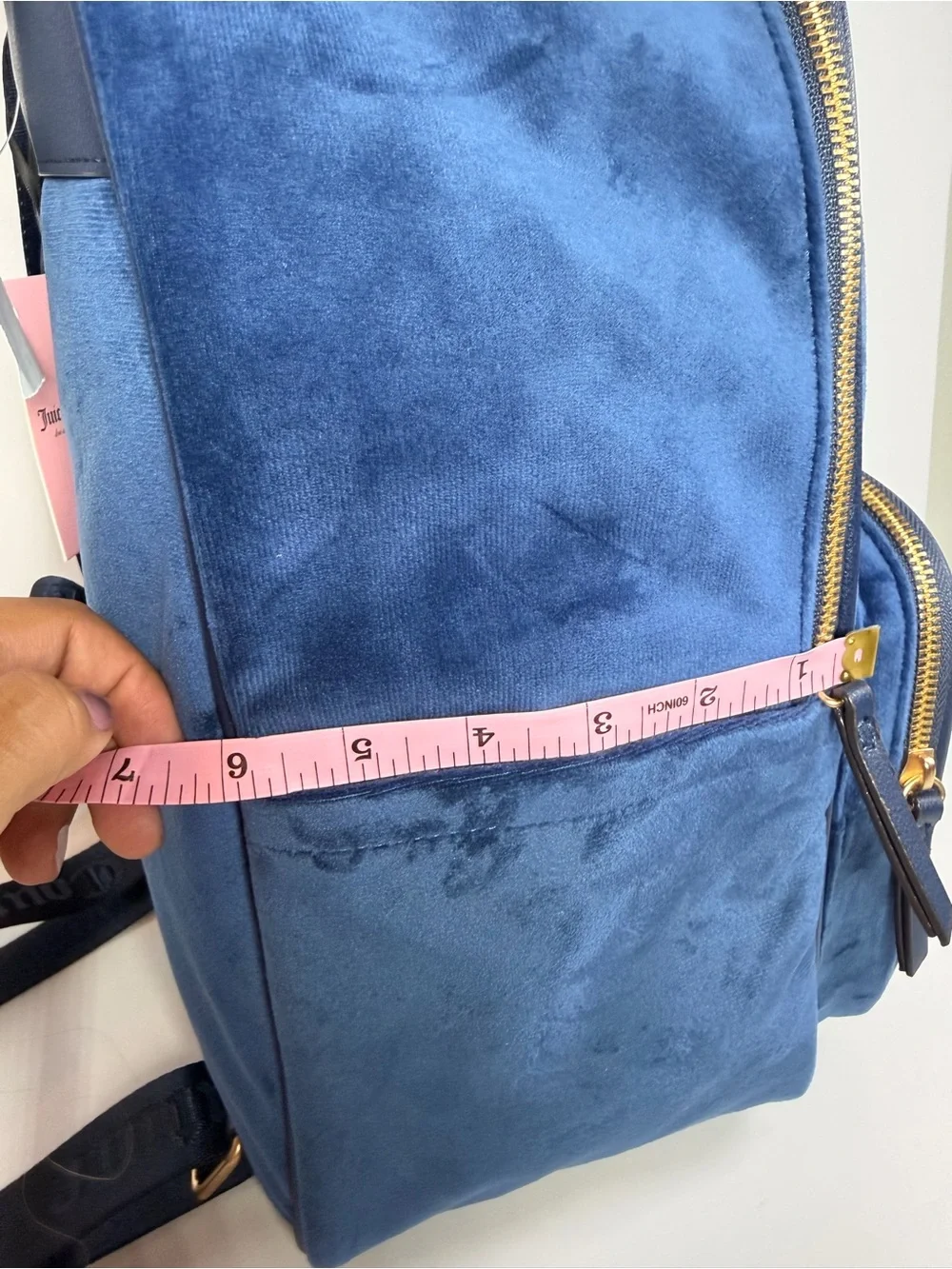 Juicy Couture Deep Blue Velvet Backpack with Heart Charm